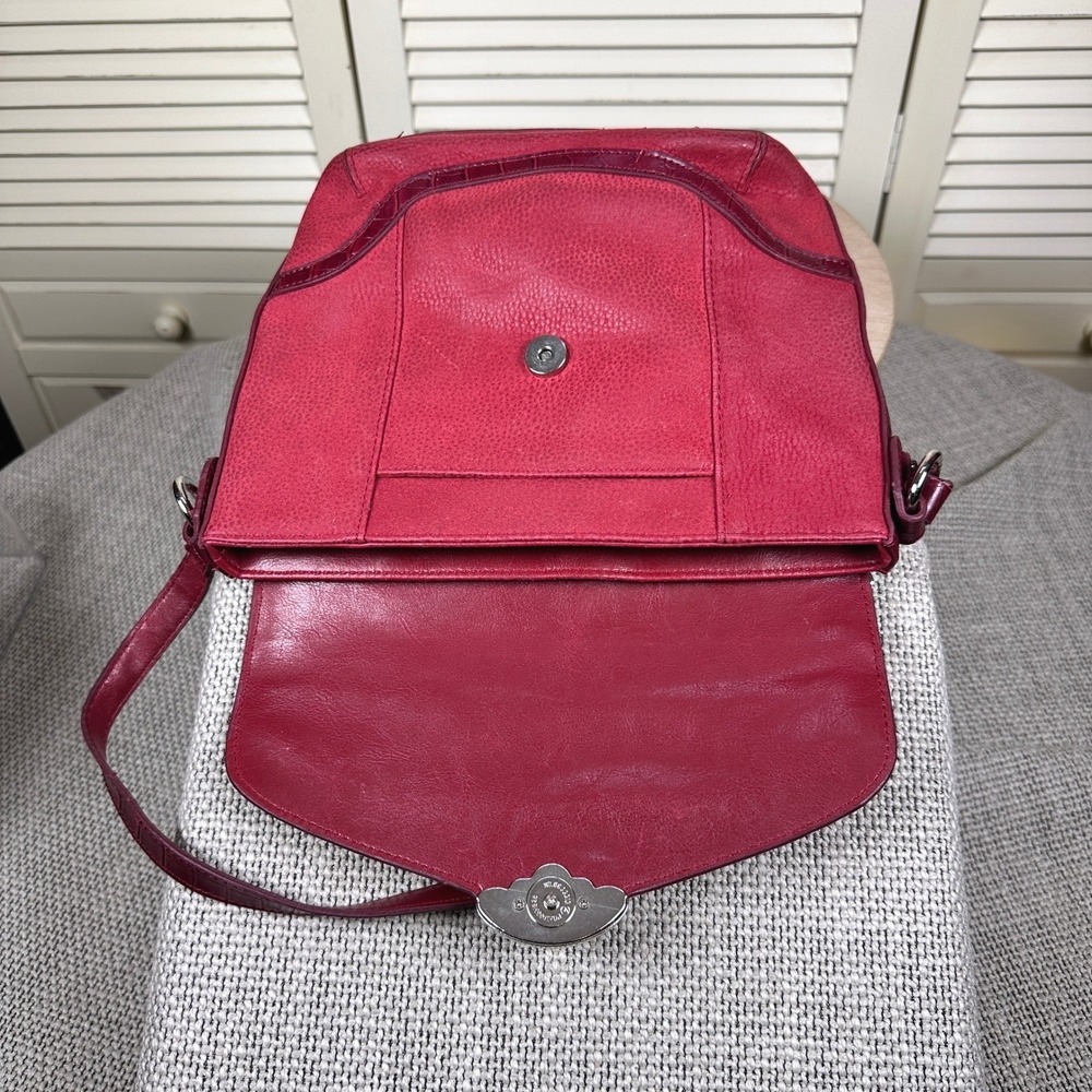 Coldwater Creek Crossbody Purse Shoulder Bag Red Suede and Croc Embossed Leather - Picture 4 of 10